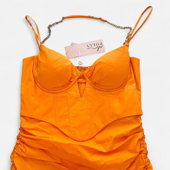 Oh Polly Orange Corset Mini Dress ⚡ Gold Chain Strap Y2K Clubwear size 4 new - Picture 4 of 8